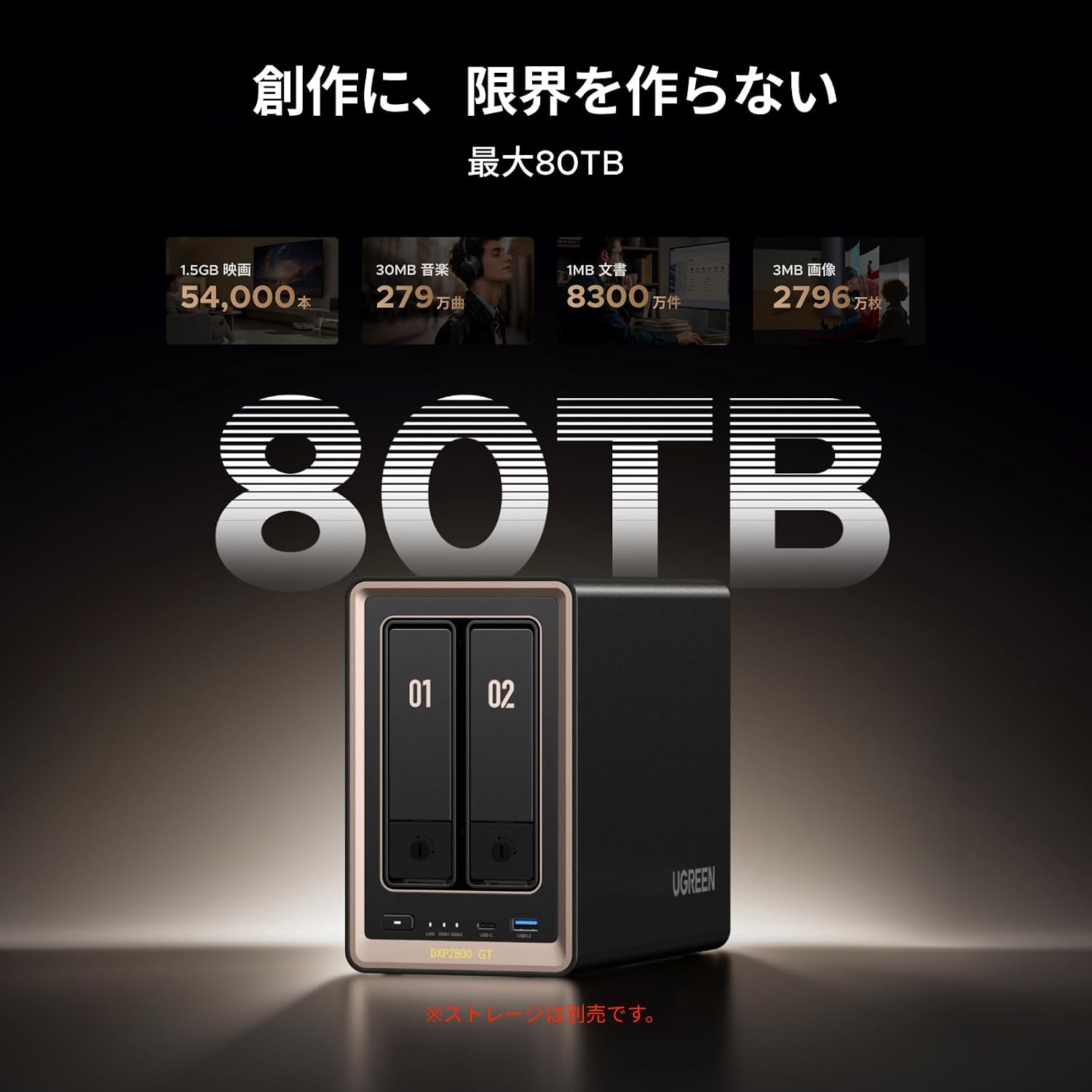 UGREEN NASync DXP2800 GT 2ベイNASキット（HDD付属なし）のレンタル