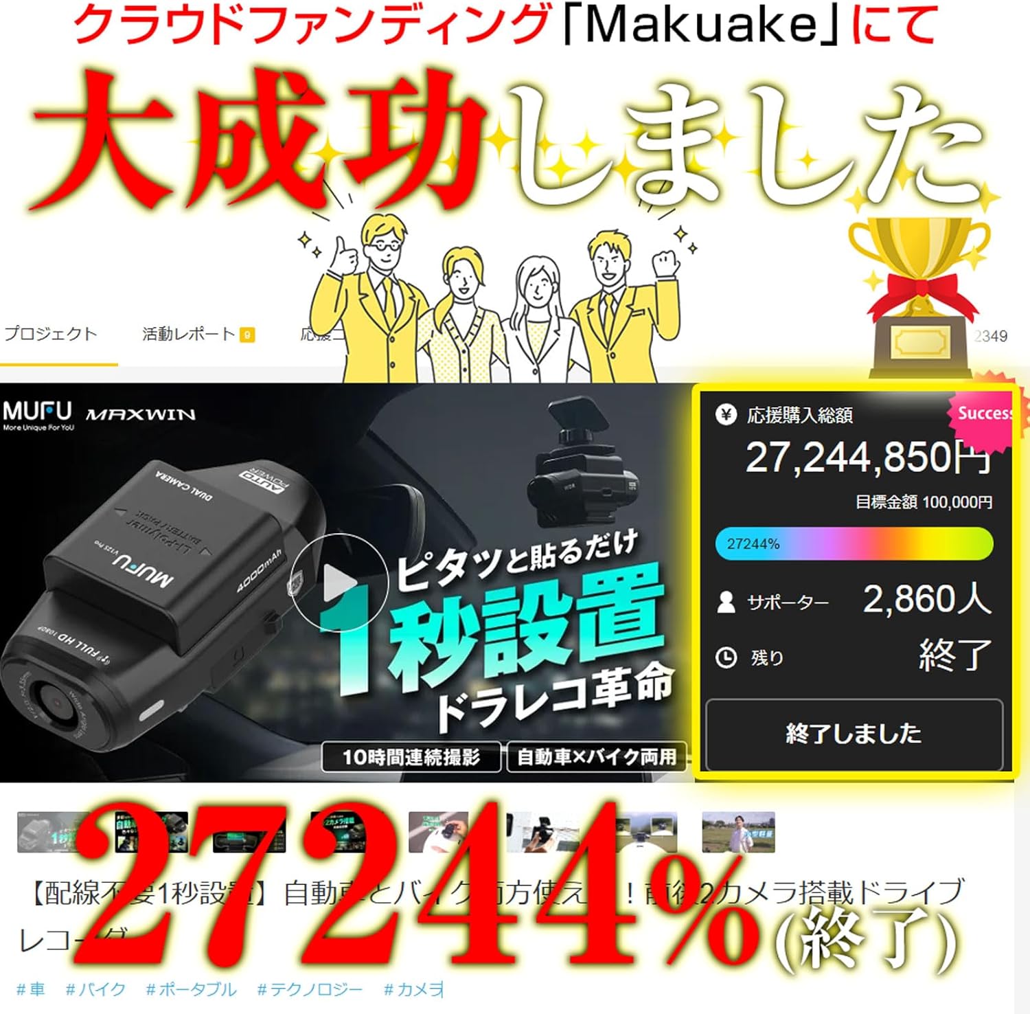 MAXWIN バイク用ドライブレコーダー MF-BDVR004Bのレンタル
