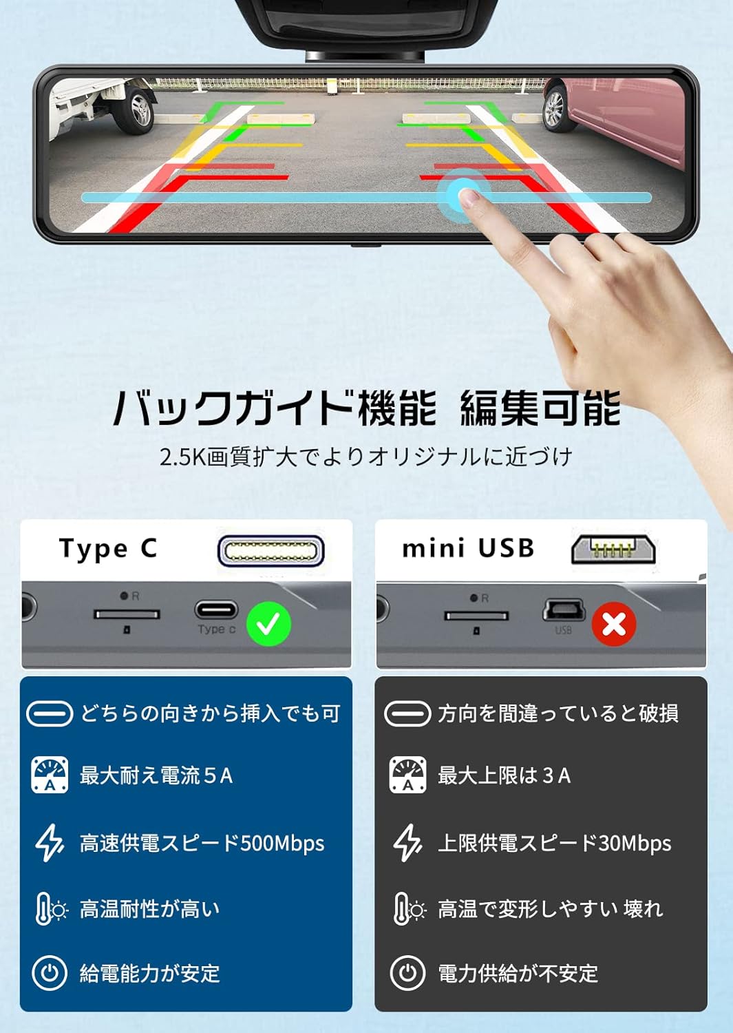 JADO ミラー型ドライブレコーダー T860-1 リア1440Pのレンタル