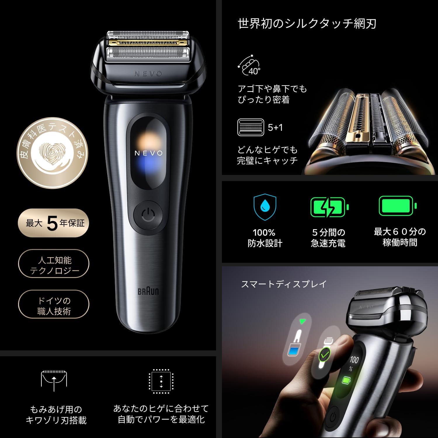 ブラウン シルクシェーバー メンズNEVO 15115C ブラックのレンタル
