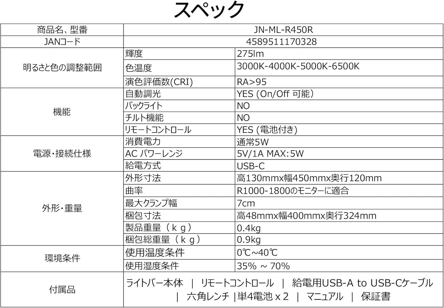 JAPANNEXT モニターライト JN-ML-R450Rのレンタル