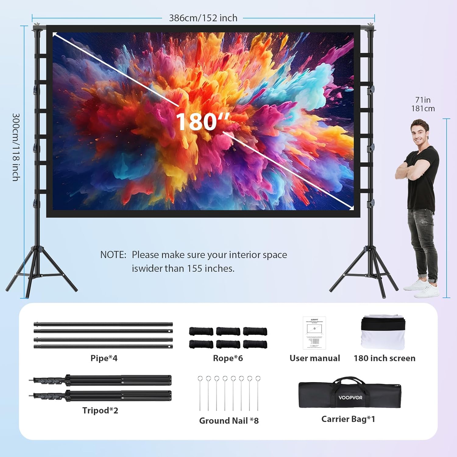 VOOPVOR ポータブルプロジェクションスクリーン 180インチのレンタル